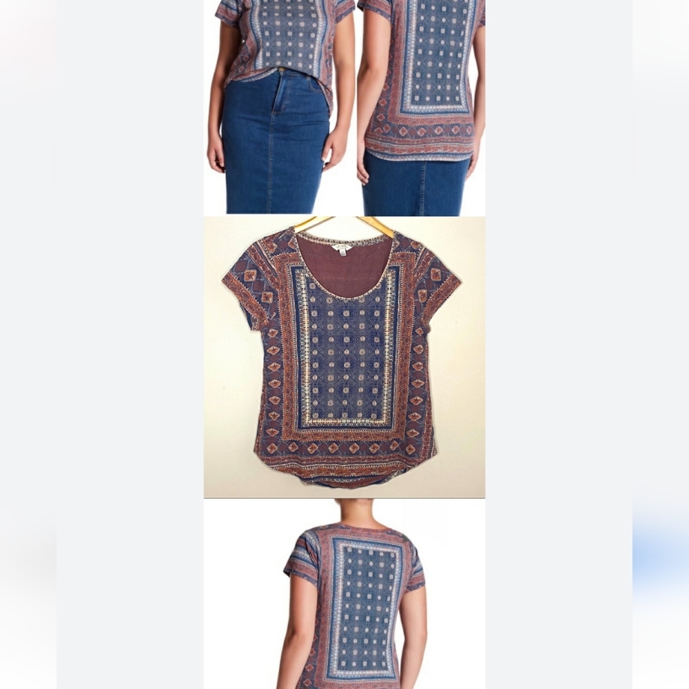 NWT Lucky Brand Kanta Border Short Sleeve Tshirt